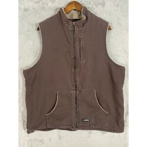 Berne Womens 2XL Brown Sherpa Lined Canvas Workwear Vest Full Zip Mock‎ Neck